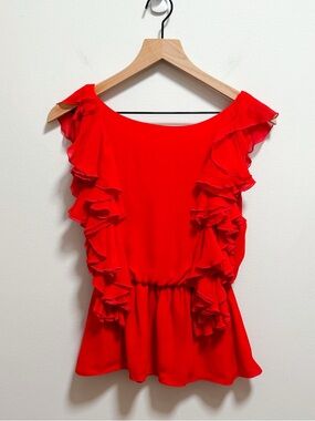 Alice + Olivia red ruffle silk babydoll blouse low back coquette Y2K whimsy
